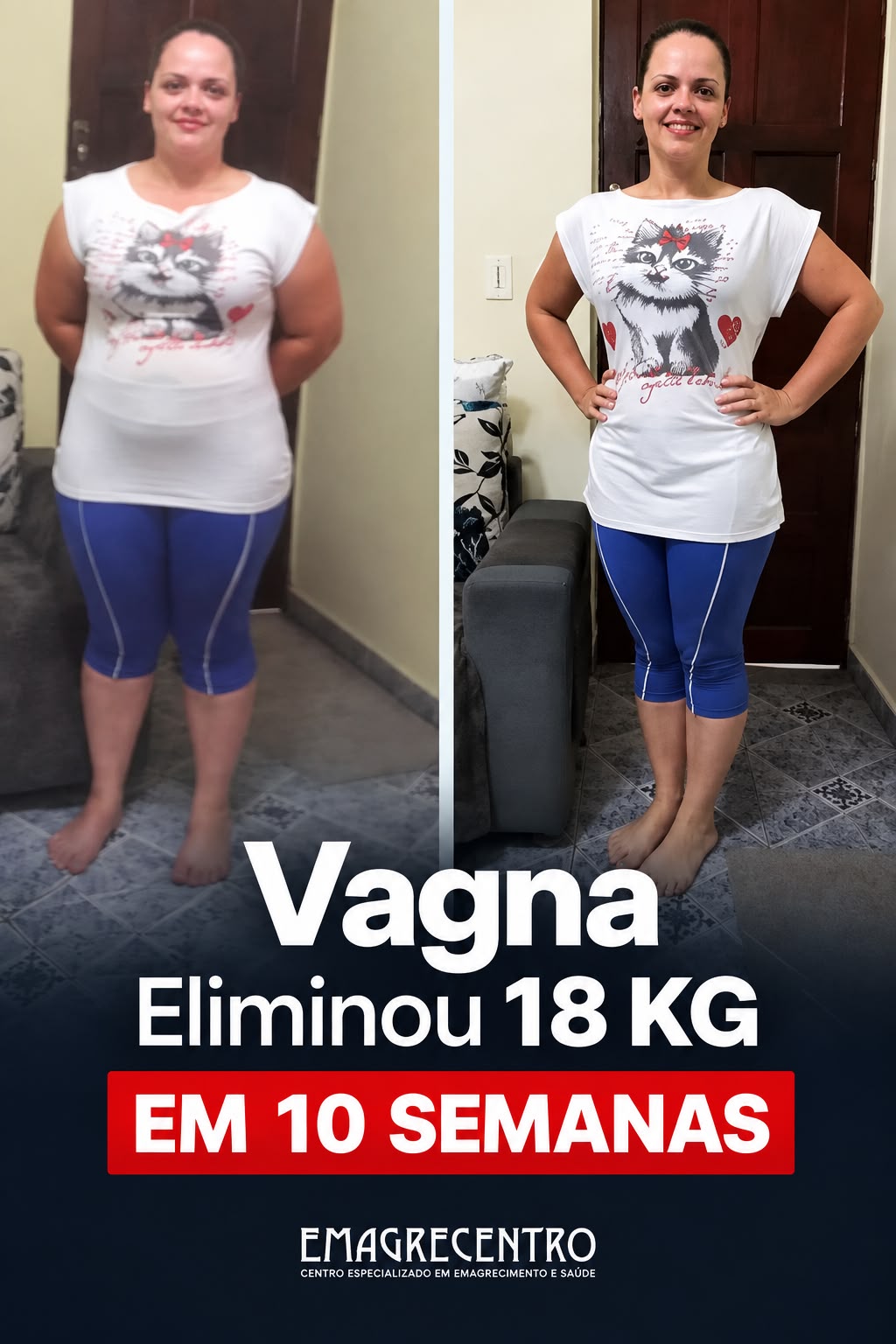 Vagna segurando plaquinha de resultado: eliminou 18 kg na Emagrecentro Natal